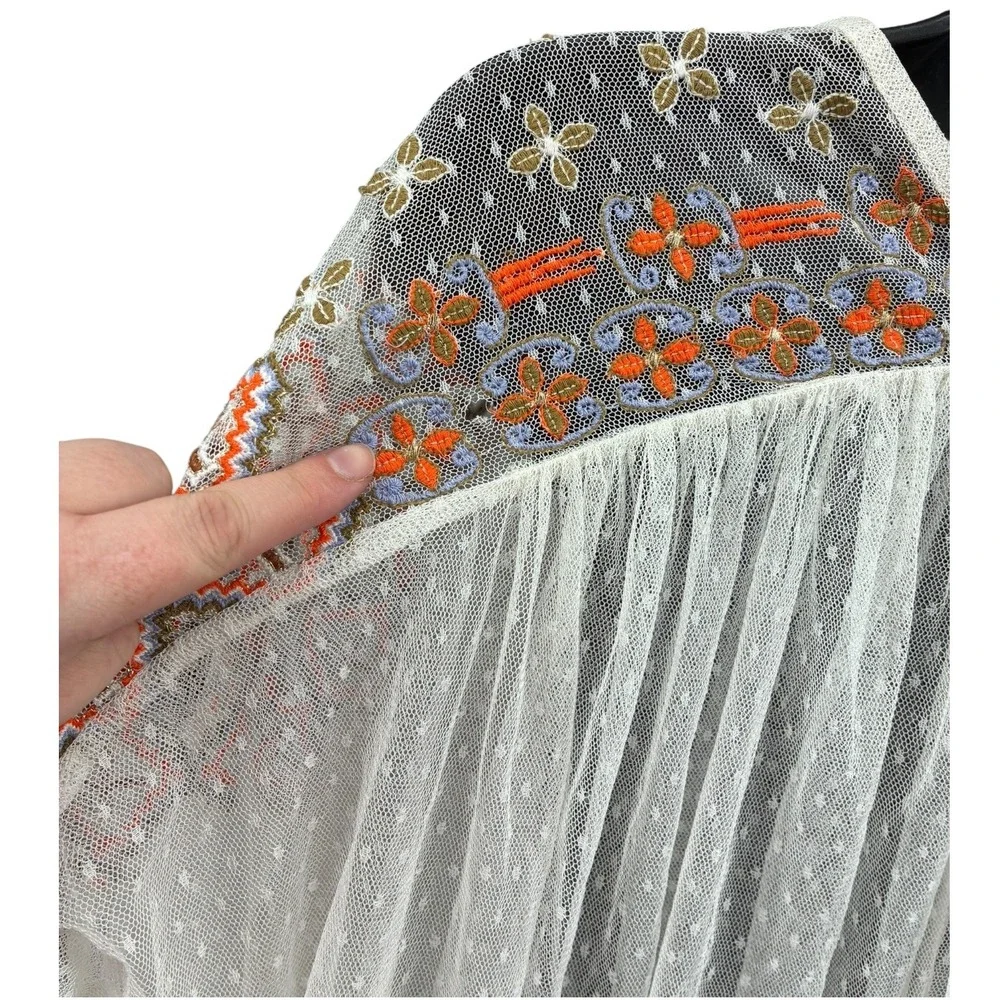 Free‎ People PLS Sheer Swiss Dot Embroidered Boho Tunic Top Oversized